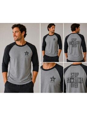 Burn Boot Camp Stop Starting Over Raglan 3/4 Sleeve Shirt Gray Black Unisex
